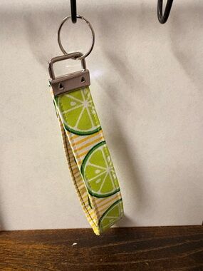 Lime Slice Fabric Key Fob Wristlet - Green and Yellow